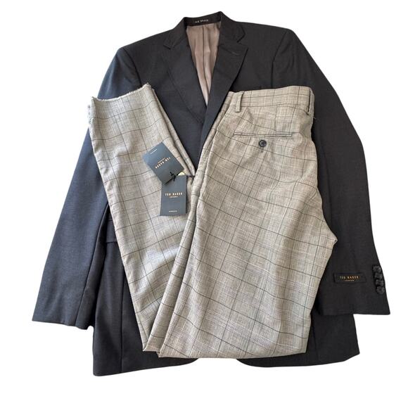 New TED BAKER Men's Gray Jarrow CT Blazer Size 40L And Plaid Pant Set Size 33S - Picture 1 of 11